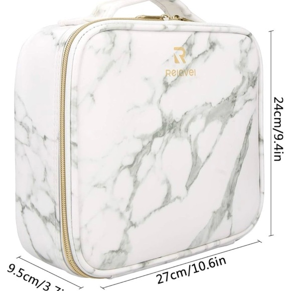 Relavel Marble Makeup Bag White Gray Zipper Handle Adjustable Compartment - Picture 2 of 10
